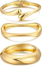 Chunky Gold Bangle Bracelets for Women, Dainty 14k Gold Plated Big Stackable Ban