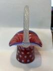 Fenton Art Glass Handmade Basket Cranberry Opalescent Glass 2001 Stars & Stripes