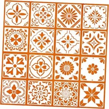 16-Pack Reusable Floor Tile Stencils Kit - 8x8 Inch Mixed