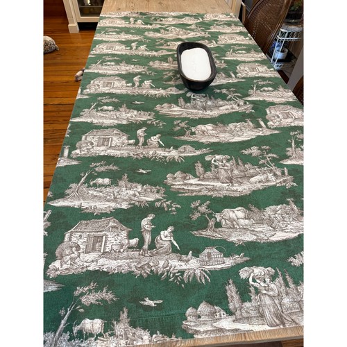 Williams Sonoma French Country Tablecloth Green Toile de Jouy Bretagna - Picture 4 of 5