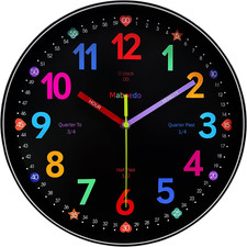 Colorful Teaching Wall Clock, 8 Inch Learning Classroom Clock, Battery Operated