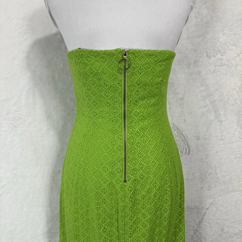 Vestido Muse Ojales Encaje Sin Tirantes Talla 6 Borde con Volantes Verde Lima Tropical Retro Foto 4 de 4