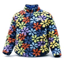 New Hurley Girls Sherpa 1/4 Zip Pullover Size S 6/6X Multi Flowers - Midnight