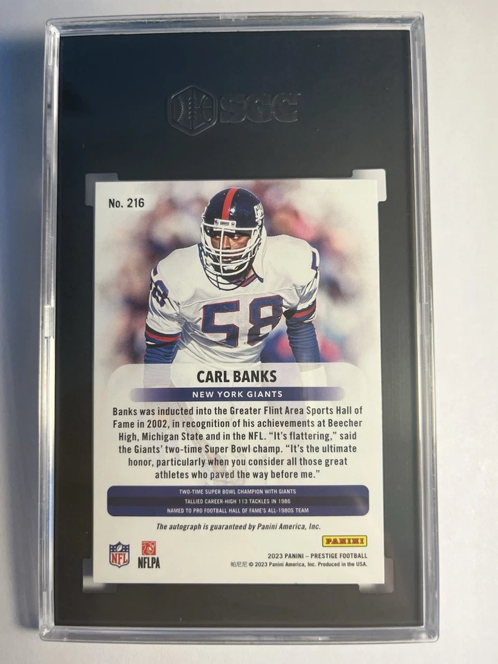 2023 Panini Prestige 216 Carl Banks ⭐️Xtra Points Auto Premium Gold SGC 10💥/50 - Image 2 of 2