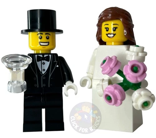 LEGO Bride + Groom Wedding Minifigures Suit Dress Bouquet Glass Engagment New ?