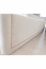Cream Velour Fabric Padded Window Pelmet With Studding