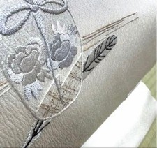 Japanese Silk Nagoya Obi Tea Utensil Shifuku Embroidery Silver Gray 330 cm