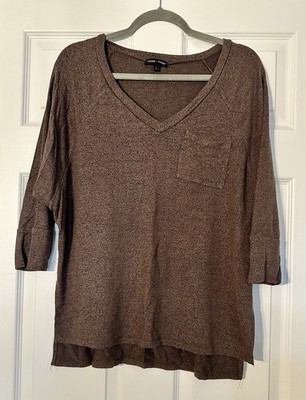 MOA MOA Size Large Brown Blouse Women s Long Sleeve Top V Neck
