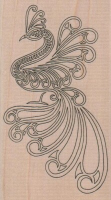 Tribal Peacock Outline 2 3/4 x 4 3/4'' Rubber Stamp, Peacock Stamp