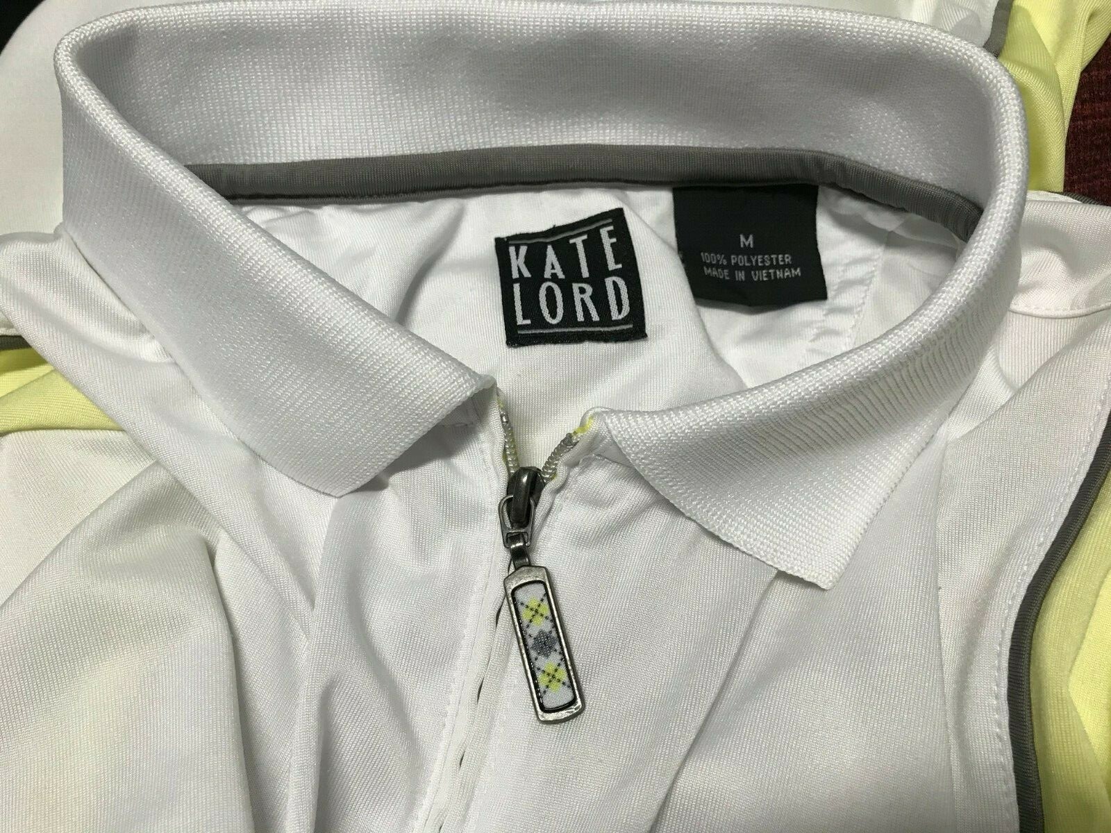 NUTCRACKER Golf Club Women White Yellow Short Sleeve Zip Polo Shirt M