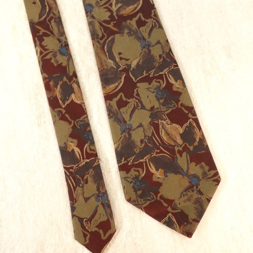 Kimijima Paris Neck Tie Men Red Brown Floral Silk Luxury Boho Nature Hibiscus - Picture 4 of 10