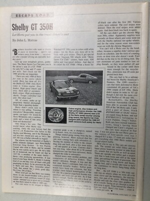 AW271 Article Escape Road Shelby GT 350H Hertz 1-25-88 1 page