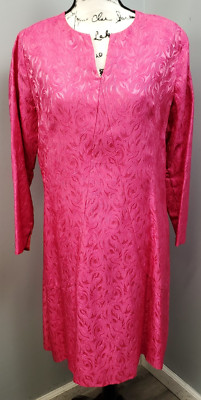 Custommade Midi Dress Womens Large Pink Embossed Slit Sleeve Cut V-Neck Back Zip