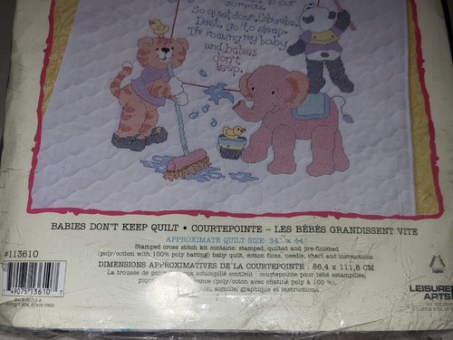 Leisure Arts Baby Steps Babies Don't Keep Stamped Cross Stitch Quilt Kit - Picture 3 of 5