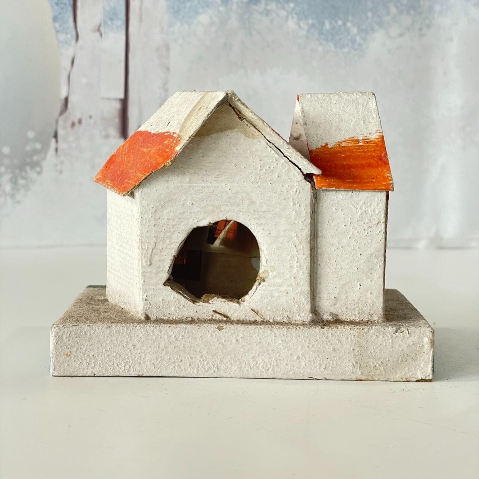 Vintage Putz Japan Cardboard Paper Mache Glitter Christmas House