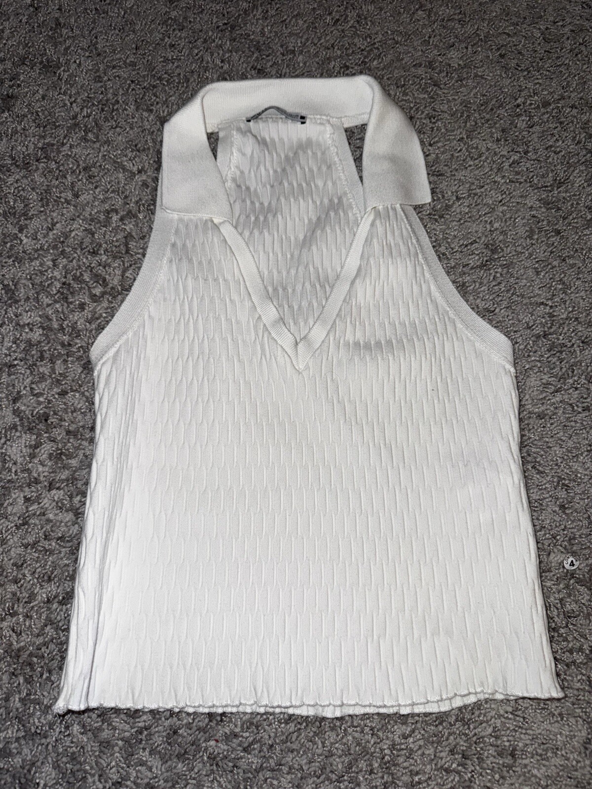 NWOT Zara White High Neck Collared Stretch GEOMETRIC Top Sz S SOLDOUT