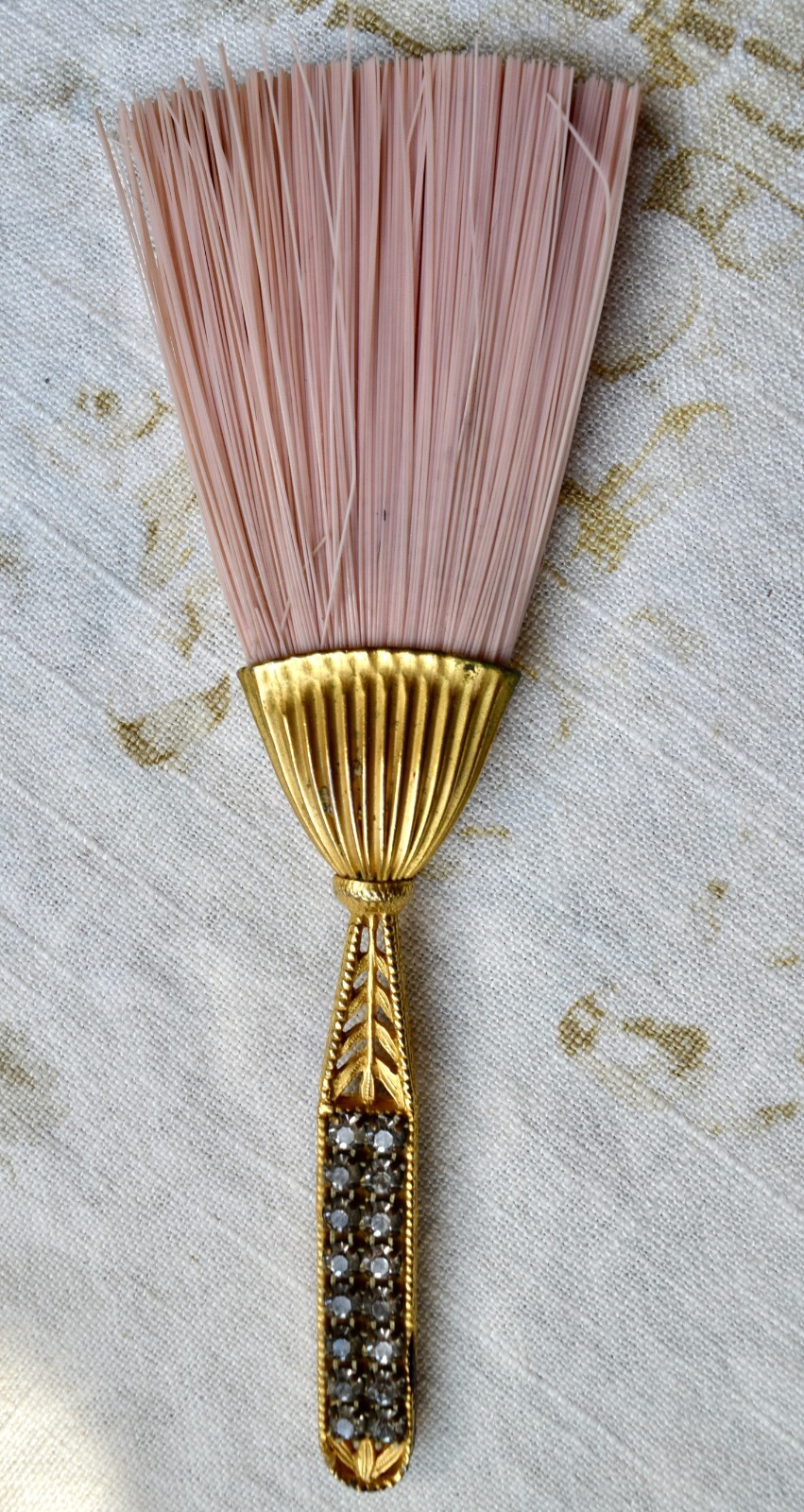 Vintage Pink & Goldtone & Rhinestone Whisk Broom #9001