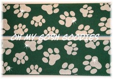 5 YARD SALE -1.5 GLITTER PAW PAWPRINT GROSGRAIN RIBBON FOOTBALL FOREST WHITE