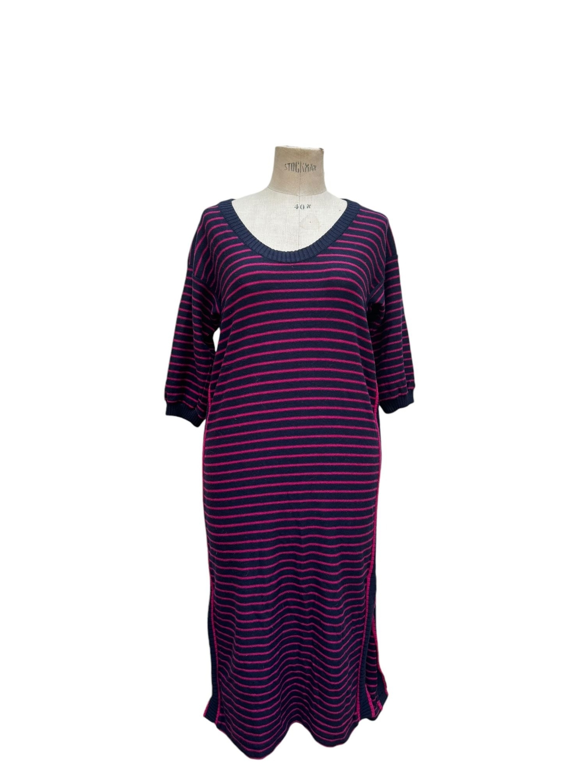 Abito Yves Saint Laurent rosso navy in lana a righe taglia M