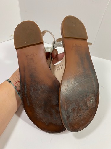 Cole Haan Findra Thong Sandals Silver Metallic Ankle Strap Bow Women's Size 7 - Picture 6 of 8