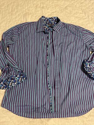 David Smith Men's 4XL Flip Cuff Purple Blue Polka Dot Button-Front Shirt