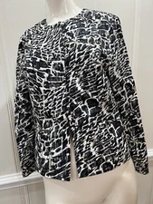 Chico's 100% Cotton Open Front Light Weight Jacket Black White Tan Size 1 (M-8)