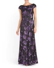 VERA WANG Cap Sleeve Floral Gown size 2 - Purple