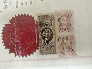 US 1863 Washington 40 Cent Inland Exchange Revenue/5 CENT IR EXPRESS ON DOC