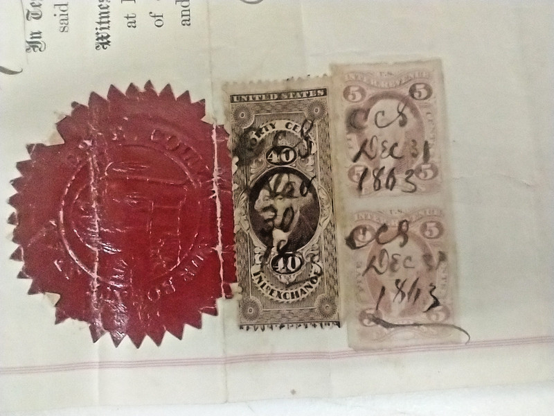 US 1863 Washington 40 Cent Inland Exchange Revenue/5 CENT IR EXPRESS ON DOC