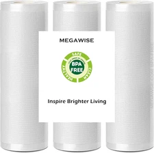 Megawise 3 Rolls of Vacuum Sealer Machine Bags, 8 Inch Wide and 21.6 Feet Long f