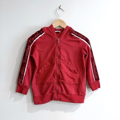 Monnalisa Red Zip-Up Hoodie - Logo Tape Italian Designer Sweatshirt Girls Size 4