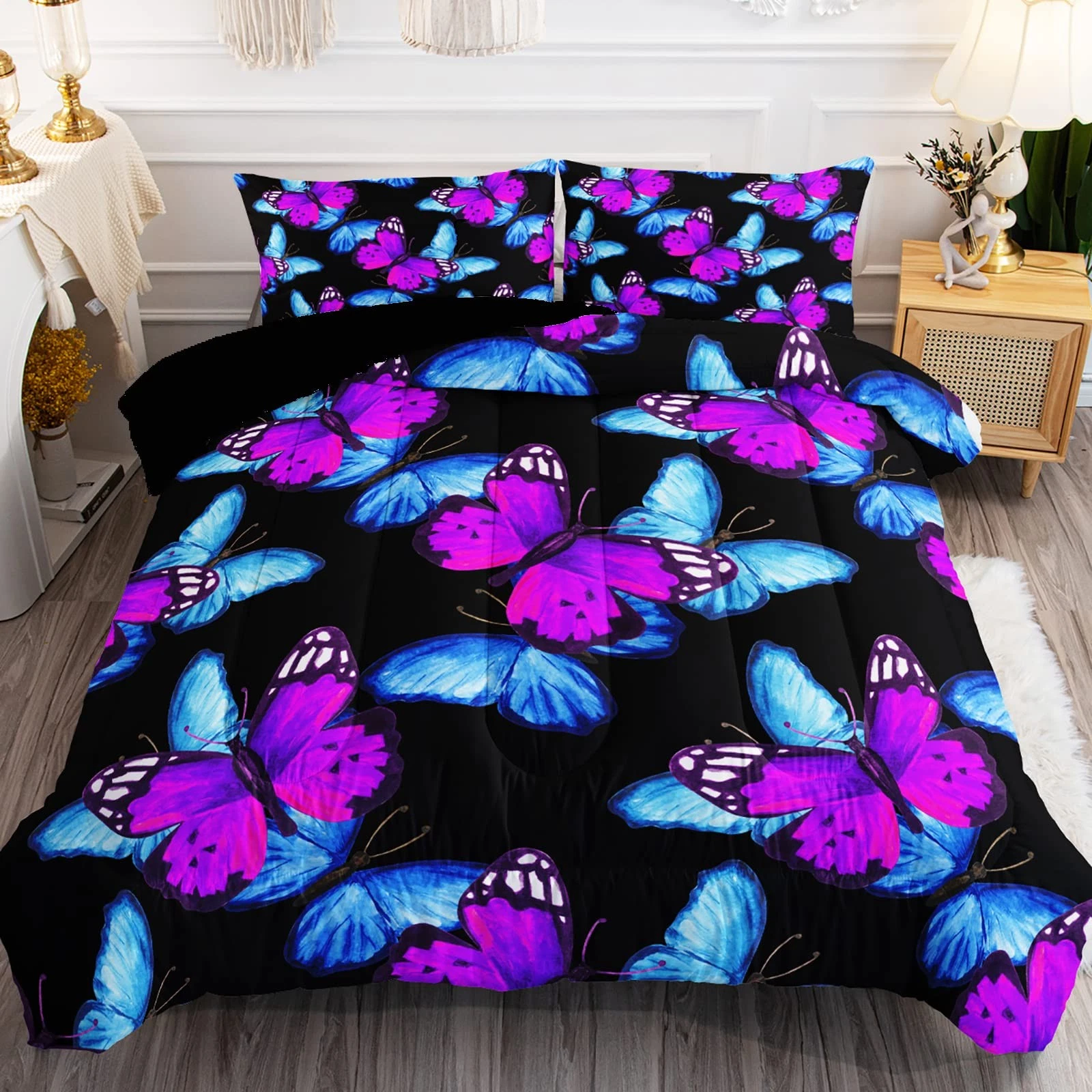 BSNTHO Purple Blue Butterfly Comforter Set Twin Size 3 Twin, Ⅱ