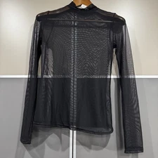 Sans Souci Black Mesh Tulle Turtleneck Long Sleeve Top Sz M Grunge Y2K Goth