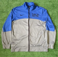 Nike Elite Full Zip Jacket Men s Medium Blue Gray Spelled Out Athletic Dri-Fit