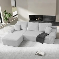 Ecksofa mit Schlaffunktion L-Form Modulares Sofa 4 Sitzer Cordstoff mit Ottomane