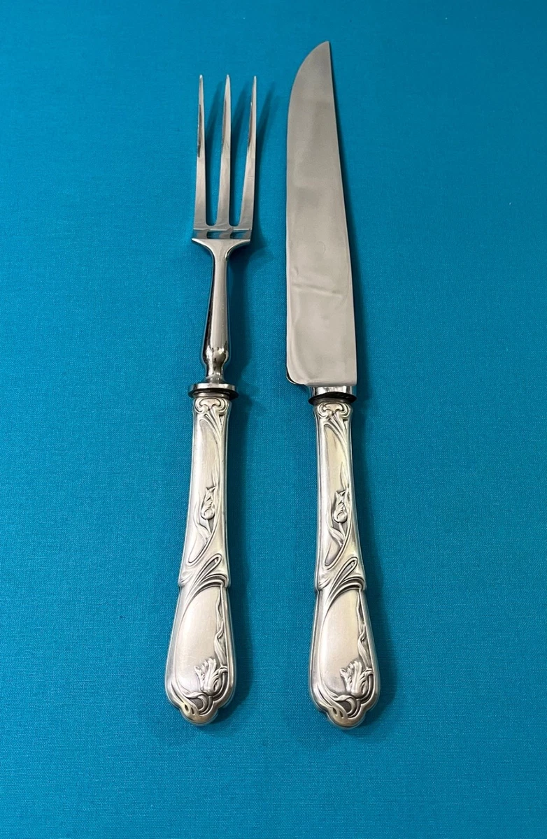 SERVICE A DECOUPER GIGOT DANS COFFRET MANCHES ARGENT Fourré Poinçon