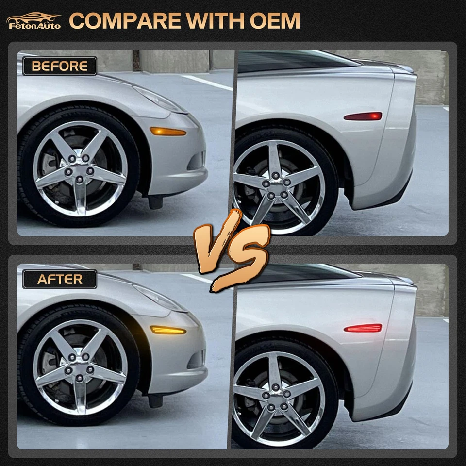 Dynamic 4x LED Side Marker Light Lamps For 2005-2013 Chevrolet Chevy Corvette C6 - Image 4 of 4