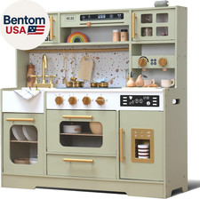 Kids Wooden Play Kitchen Set   Realistic Pretend Play Kitchen with Stove, Sink,