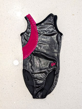PIXELATED GK Elite Small Gymnastics Dance Leotard GUNMETAL Silver Magenta defect