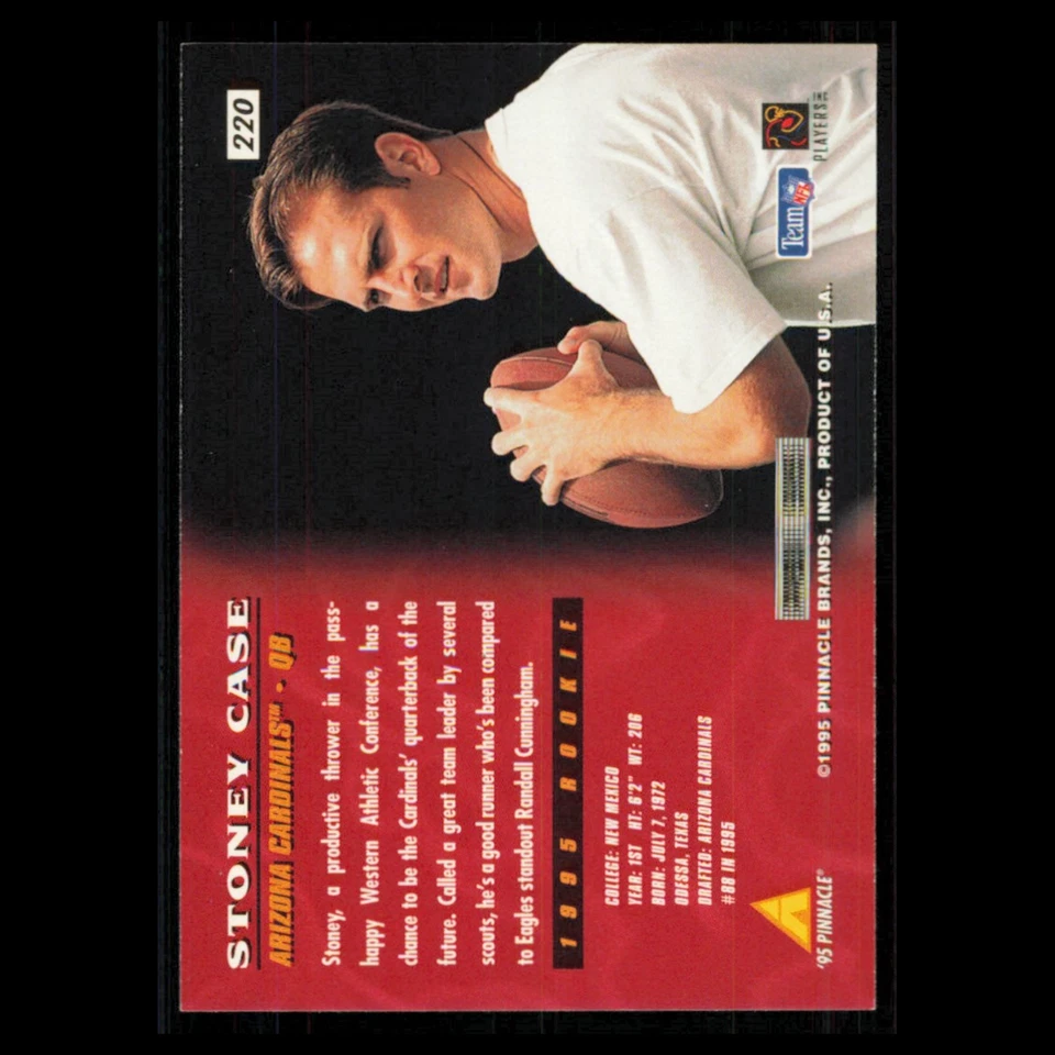 Stoney Case Rookie #220 1995 Pinnacle Arizona Cardinals Football Card NFL NM - Image 2 of 3