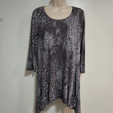 LOGO Lori Goldstein Size M Purple Printed Knit 3/4 Sleeve Top Tunic A251171
