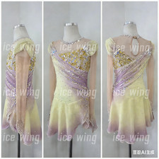 Ice Figure Skating Dress Elasticity Competition Skating Jeweled yellow dyeing