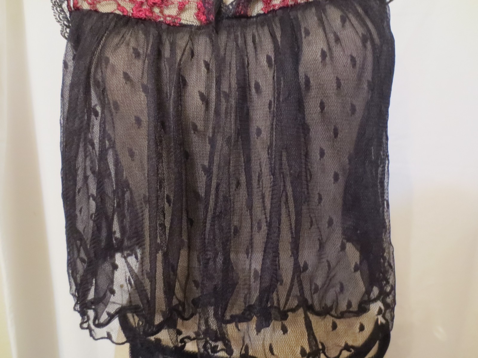 Vtg Alana Gale  Intimates  Red Black Lace Babydoll Crop top string bikini