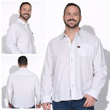 👔 Napapijri Herren Hemd Weiß Gr. XL Leinen-Baumwolle – Langarm – Gebraucht 1002