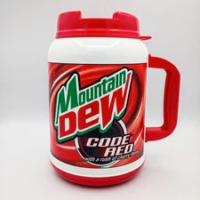 Whirley 64 oz Reusable Red Plastic Mountain Dew Code Red Soda Travel Jug Mug Cup