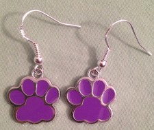 PURPLE PAW PRINT EARRINGS - Enamel with Sterling Silver Ear Wires - DOG CAT PET