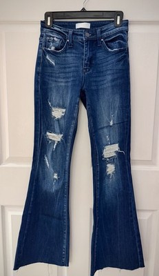 Petra153 Womens 3/25 Distressed Flare Jeans Raw Hem Stretch Denim NWOT