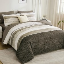 Drucon Comforter Set Queen Size 7 Piece Bed in a Bag Brown Warm Queen,