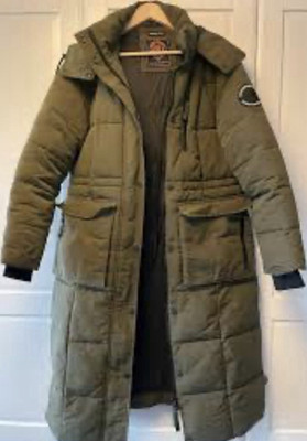 Superdry Herren Winter Parka Mantel lang grün oliv Kapuze Reißverschluss L