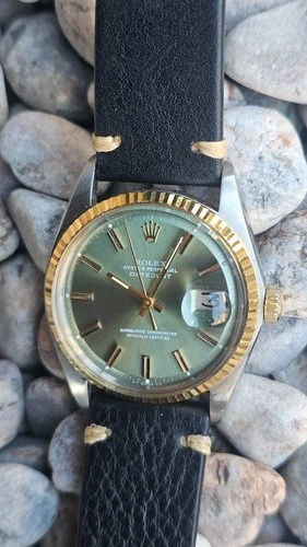 Vintage Rolex Datejust 1601  Olive Green Dial  2-Tone Men's Automatic Watch 1975